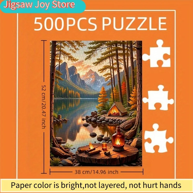 

500/1000 элементов, бумажный пазл, DIY-пазл, большой пазл для взрослых, «Серебряное озеро, костёр, закат», подходит для домашнего отдыха, F