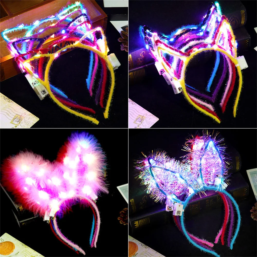 Led Bunny Ears Headbands Easter Glowing Rabbit Ears Party Light Up Blinking Headwear Wedding Birthday Halloween Decor Party Prop