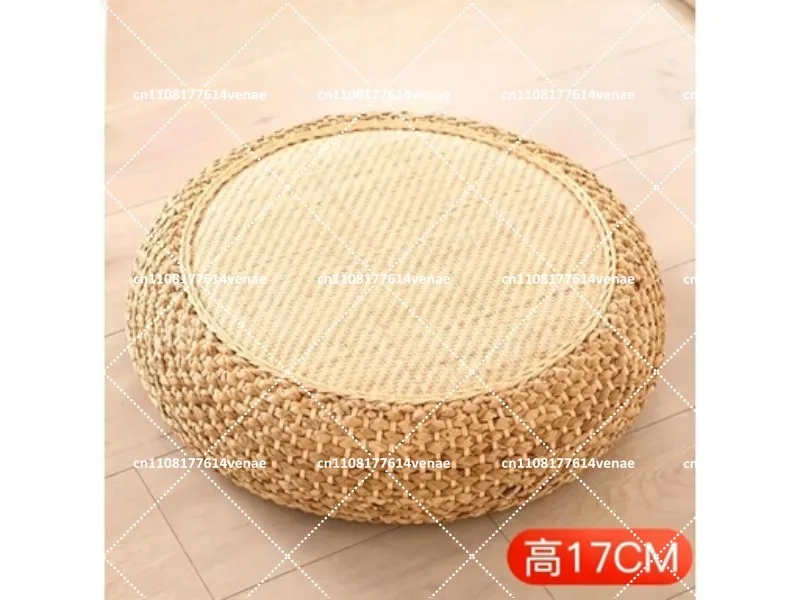 Woven Grass Floor Cushion, Japanese Tatami Round Mat for Meditation, Rattan Kneeling Pad for Yoga