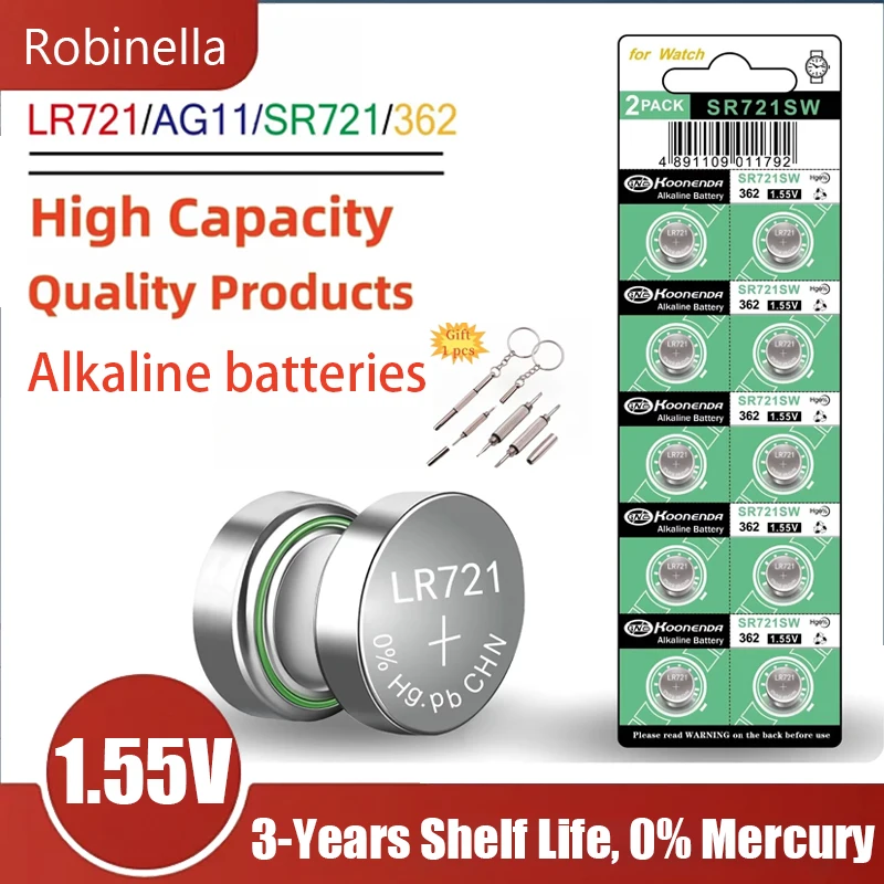بطاريات قلوية 1.55 فولت AG11 SR721 زر عملة خلية SW 362 361 162 لمشاهدة اللعب عن بعد مع أداة مفك البراغي 0% زئبق مجاني
