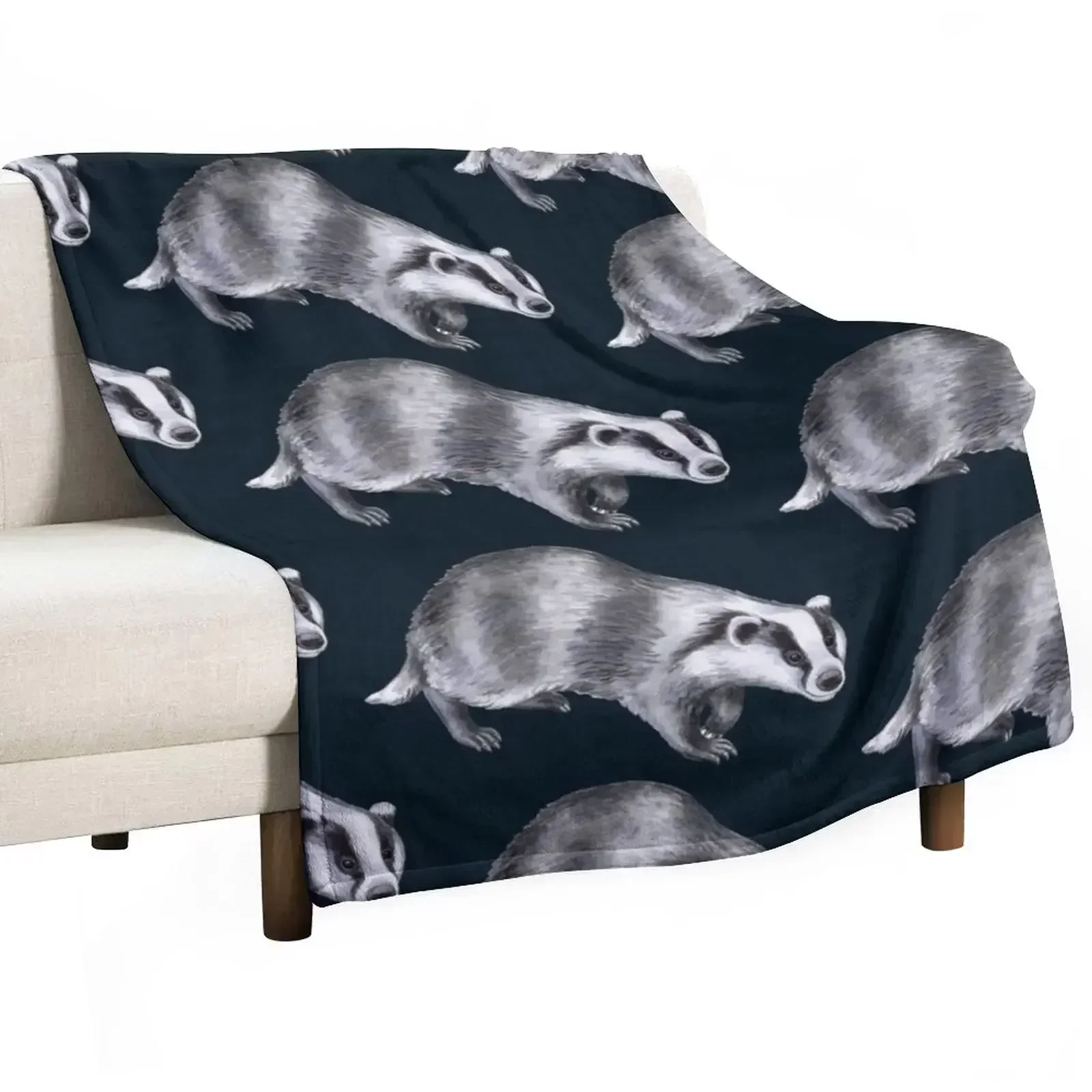 Badger animal watercolor hand drawn Throw Blanket blankets ands Weighted Plush Giant Sofa Kid'S Decorative Sofas Blankets