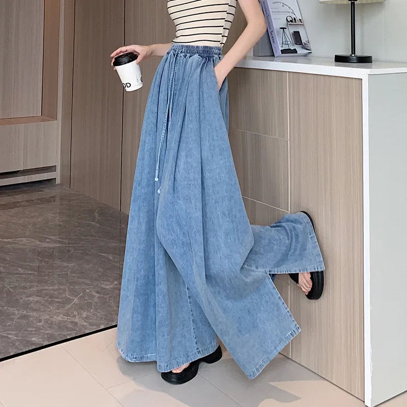 2024 Autumn New Loose-Fit Plus Size Women's Jeans Slimming Wide-Leg Ground-Length Simple Style Casual Ladies Pants