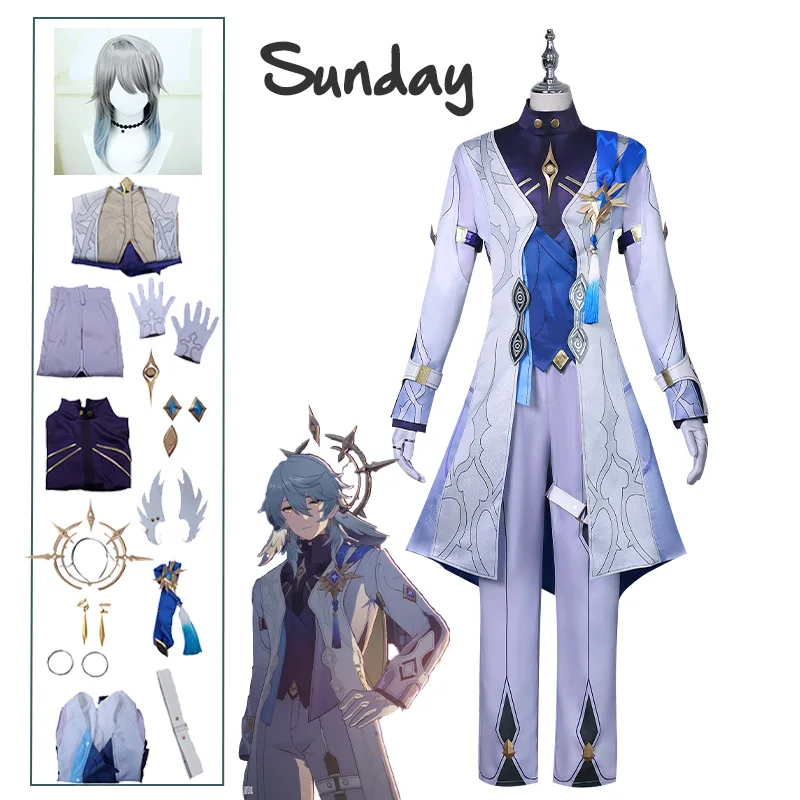 Sunday Cosplay Costume Game Honkai Star Rail Mr. Sunday Cosplay Costume Uniform Outfits Wig Shoes Prop Anime Role Play Suits