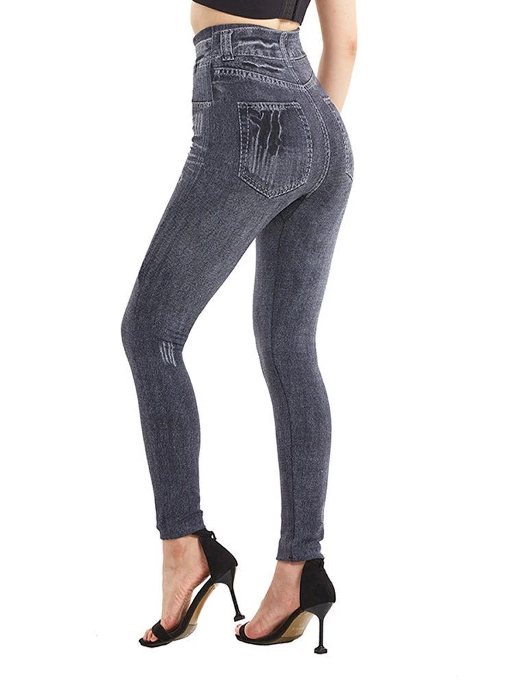 VIIANLES nuovi Leggings con motivo Denim grigio chiaro attillati elastici da donna con ventilazione di sollevamento dei glutei sport per il tempo libero