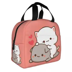 Peach And Goma Insulated Lunch Bag High Capacity Cute Mochi Peach Cat Lunch Container Cooler Bag Tote Lunch Box Beach Travel