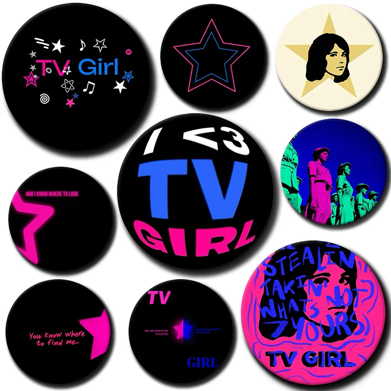 58mm Tv Girl Who Really Cares Soft Button Pin Metal Collar Brooch Women Lover Fashion Decor Jewelry Clothes Creative Hat Cartoon