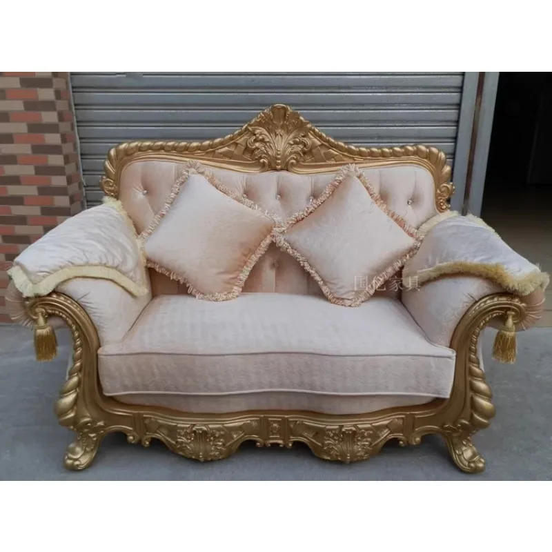 European fabric sofa 123 combination, high-end gold carved sofa villa luxury palace size apartment furniture