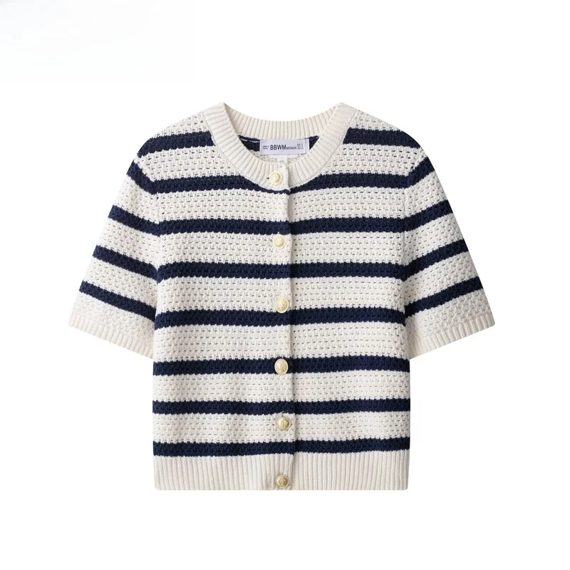 

ZBZR Spring New Women's Knitted ort Sve round Ne Texture Striped Open Cardigan Casual Commute Sle Loose Fit Polyeste...