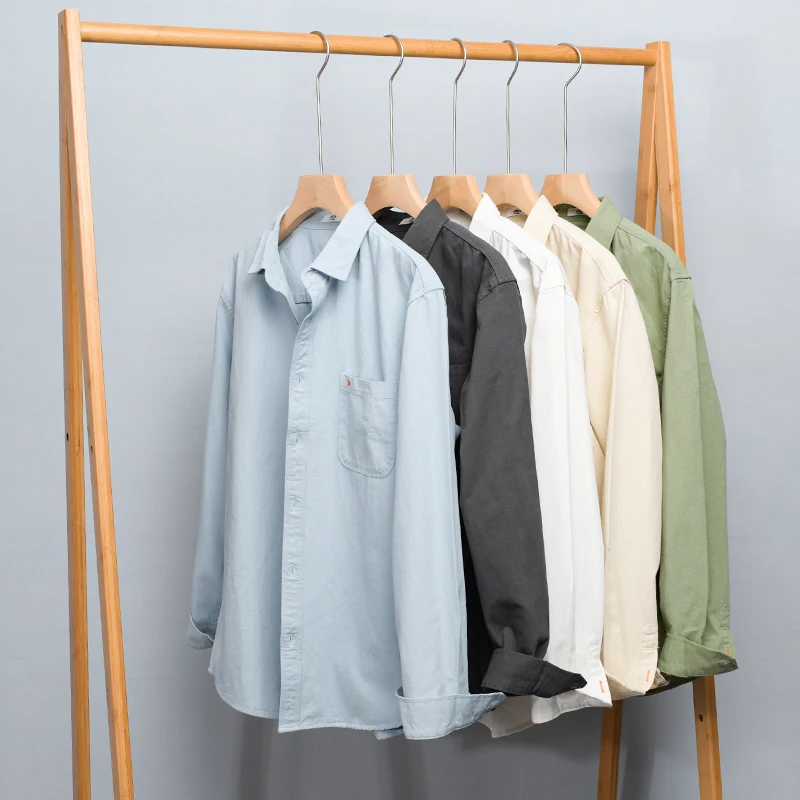 

Stylish Men's Solid Color Embroidered Shirts 100% Cotton Long Sleeve Casual Spring/Autumn Wear Shirt For Men 5 Sizes M-4XL