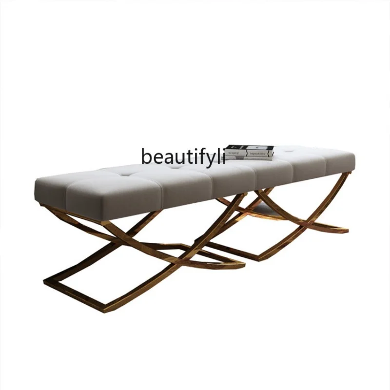 

Bed End Stool Flannel Shoe Changing Stool Neo-Classical Post-Modern Stainless Steel Front Strip Sofa Stool