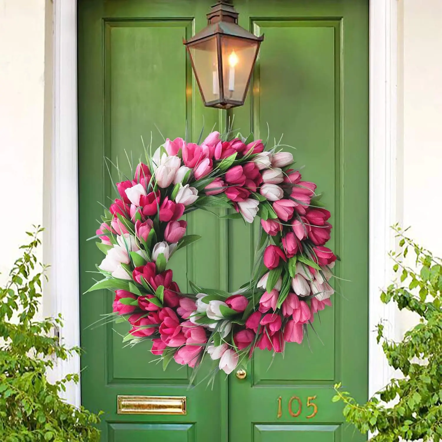 20inch Tulip Artificial Wreath, Front Door Decorative Artificial Flowers, Wedding Party Fake Flower Rattan, Valentine's Day Gift