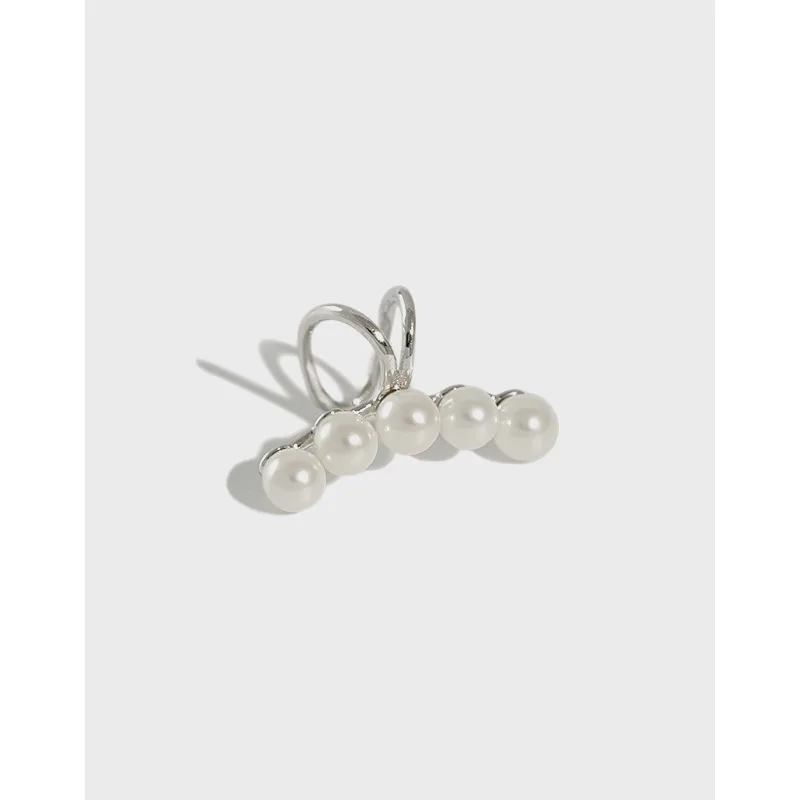 Korean S925 Sterling Silver Simple Geometric Lines Shell Beads Without Pierced Ear Clip Earrings Female Jewelry
