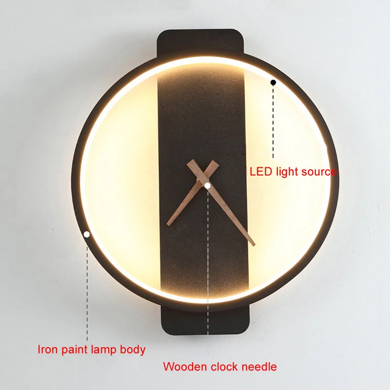 Lámpara de reloj de pared LED nórdica, iluminación interior para Hotel, cabecera, dormitorio, escaleras, sala de estar, accesorio de luz