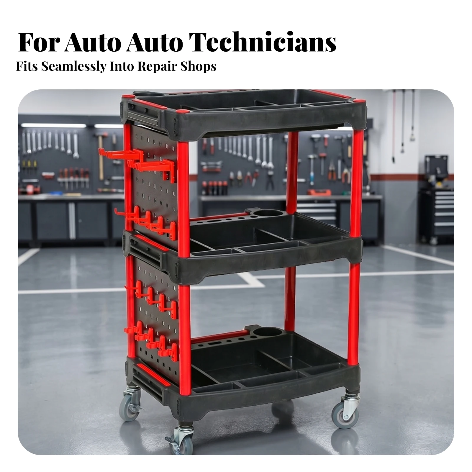three-tier-tool-cart-perforated-rolling-tool-cart-side-hooks-caster-wheels