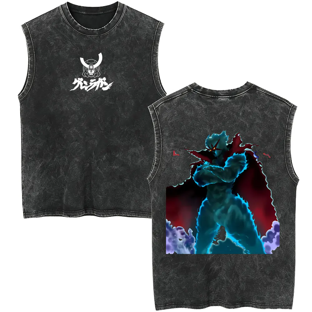 Anime Tengen Toppa Gurren Lagann Vintage Washed Tank Tops Men Women Manga Oversized Tshirt Men's Cartoon Sleeveless Vest T-shirt