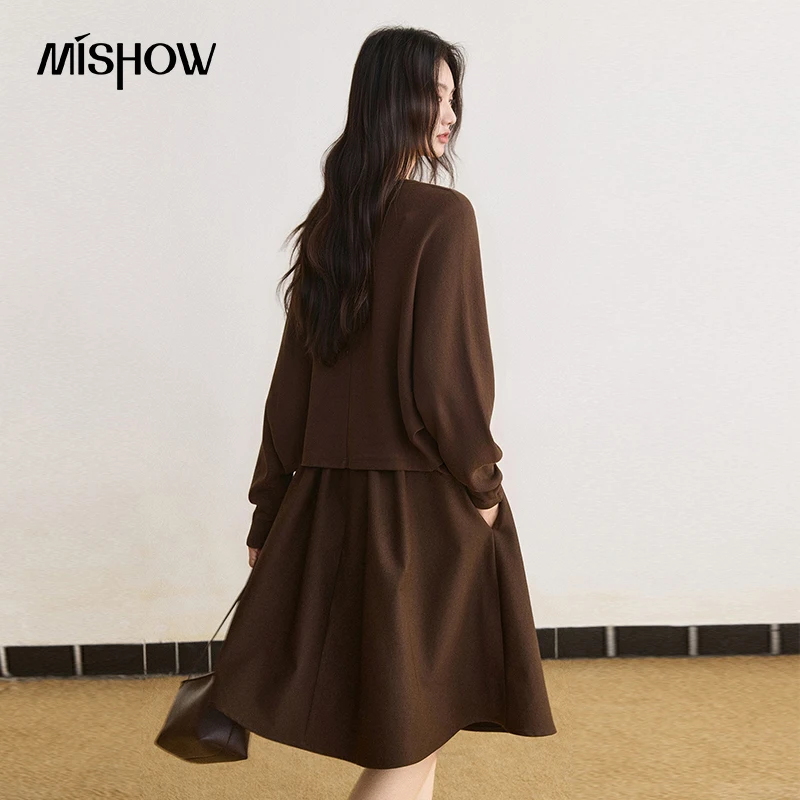 MISHOW Women's Clothing Sets 2026 Fall Brown Cardigan with Striped Camisole Two‑piece Set Daily Commuter Cozy Outfits MXF47T3361 view 3