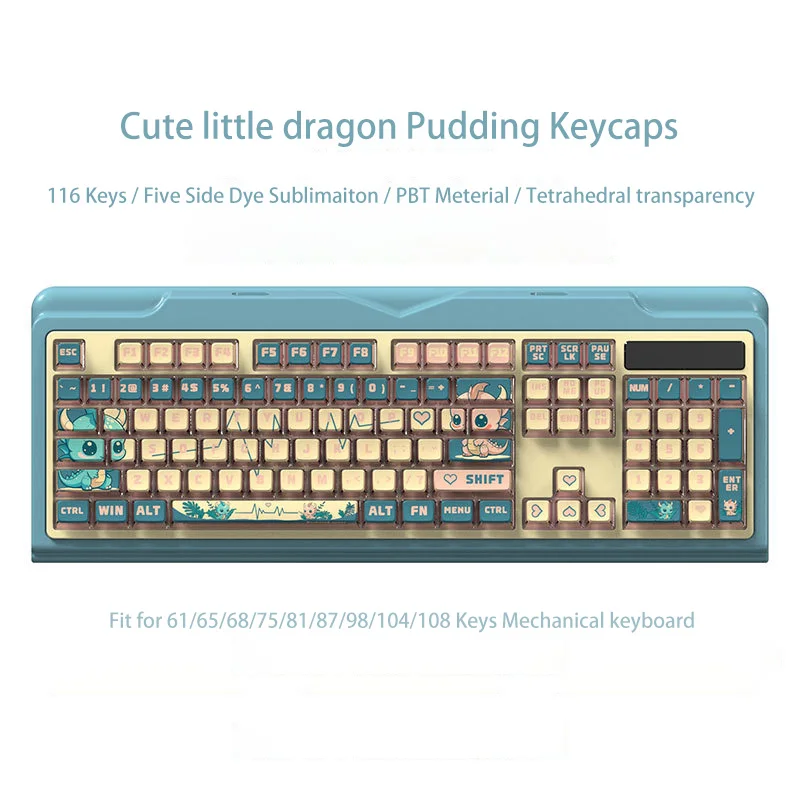 116 Keys Pudding Transparent Cute Little Dragon Keycaps ASA Profile Dye Sub PBT RGB Backlit Keycaps for Mechanical Keyboards