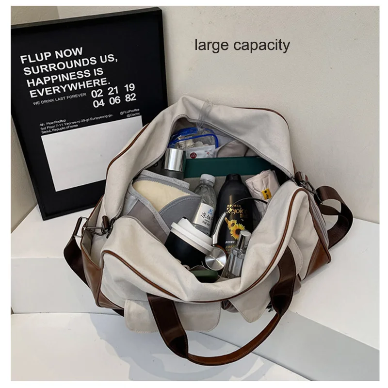 กระเป๋าเดินทางผ้าแคนวาสขนาดใหญ่ Buylor สำหรับผู้ชาย กระเป๋าใส่เสื้อผ้าผู้หญิง กระเป๋าโยคะ ฟิตเนส กระเป๋าอเนกประสงค์ กระเป๋าถือสำหรับเดินทางค้างคืน