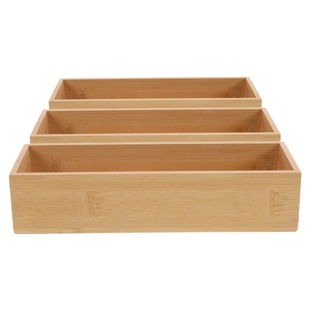 

3Pcs Wooden Storage Box Set Large Capacity Lidless Organizer for Desk Bathroom Vanity Natural Wood Display Tray Multifunctional