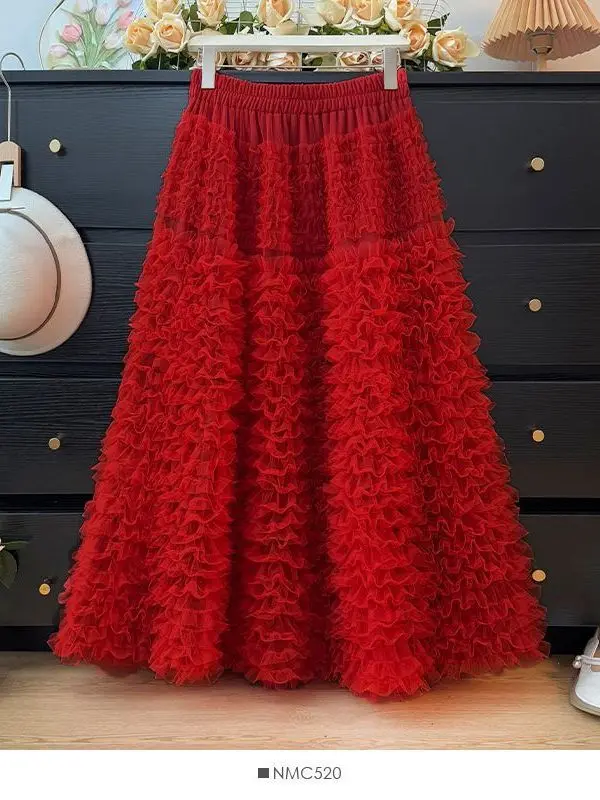 Anti-Aging Tulle Skirt Fashionable Women's Sweet Heavy-Layered Cake Skirt Fluffy Skirt Super Fairy Princess Skirt Semi-Long S...