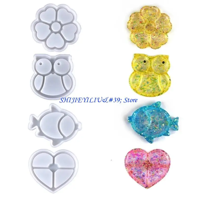 E21F 꽃 심장 생선 실리콘 곰팡이 사탕 용기 수지 곰팡이 곰팡이 쥬얼리 보관소 상자 에폭시 수지 주조 금형