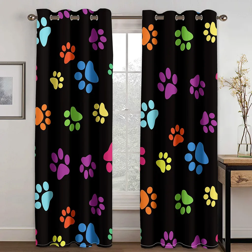 Funny Cute Cat Paw Print Children's Two Thin Window Curtains for Kids Boy Girls Living Room Bedroom Decor 2 Pieces Free Shipping