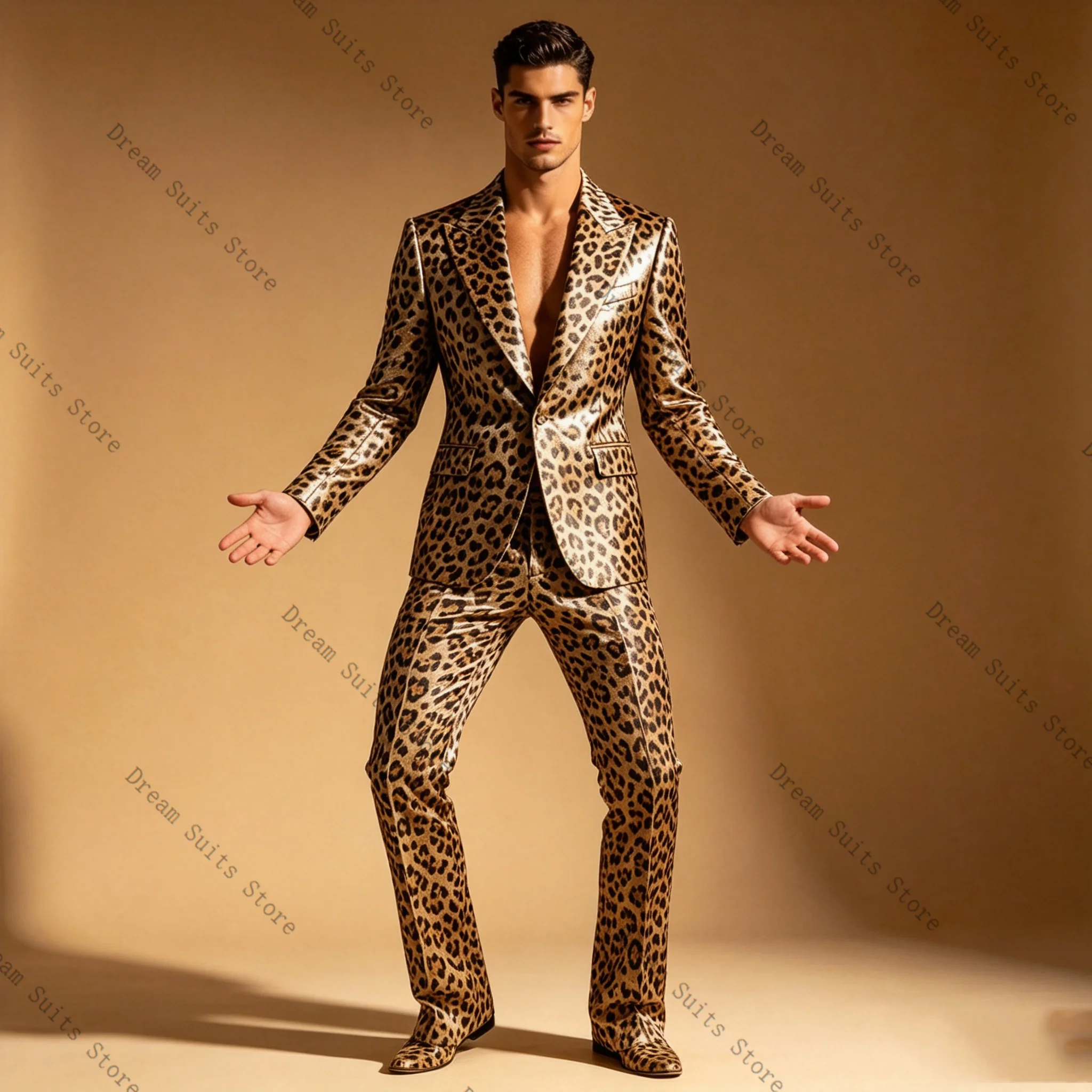 Leopard Print Men Suit Set 2 P - đánh giá và giá Men Formal Wear Brown