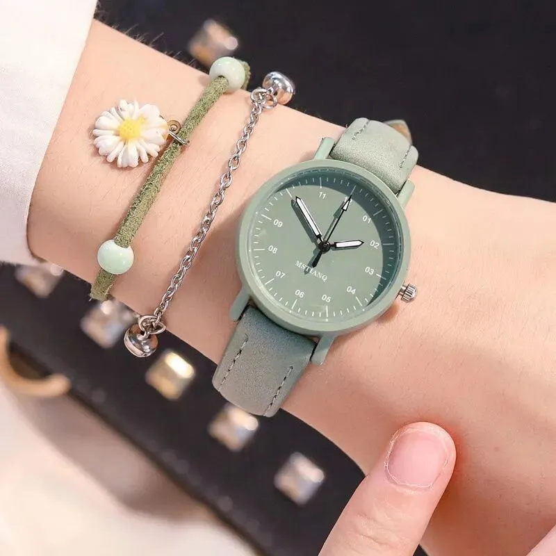 Reloj sencillo para mujer, correa de cuero, reloj de cuarzo para mujer, esfera redonda resistente al agua, reloj de pulsera Retro, reloj de pulsera para mujer y chica, estudiantes Ins