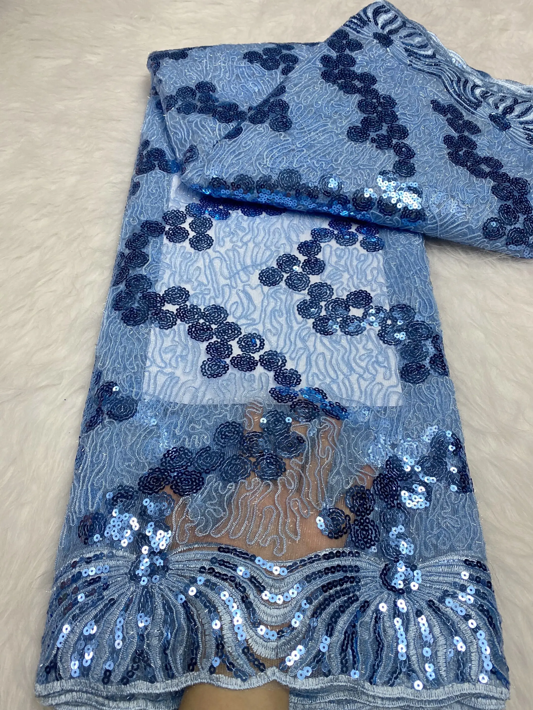 High Quality African Rope Lace Fabric 2023 French Net Sequins Fabric Sewing Embroidered Lace Tulle Nigerian Lace Fabric 5Yards