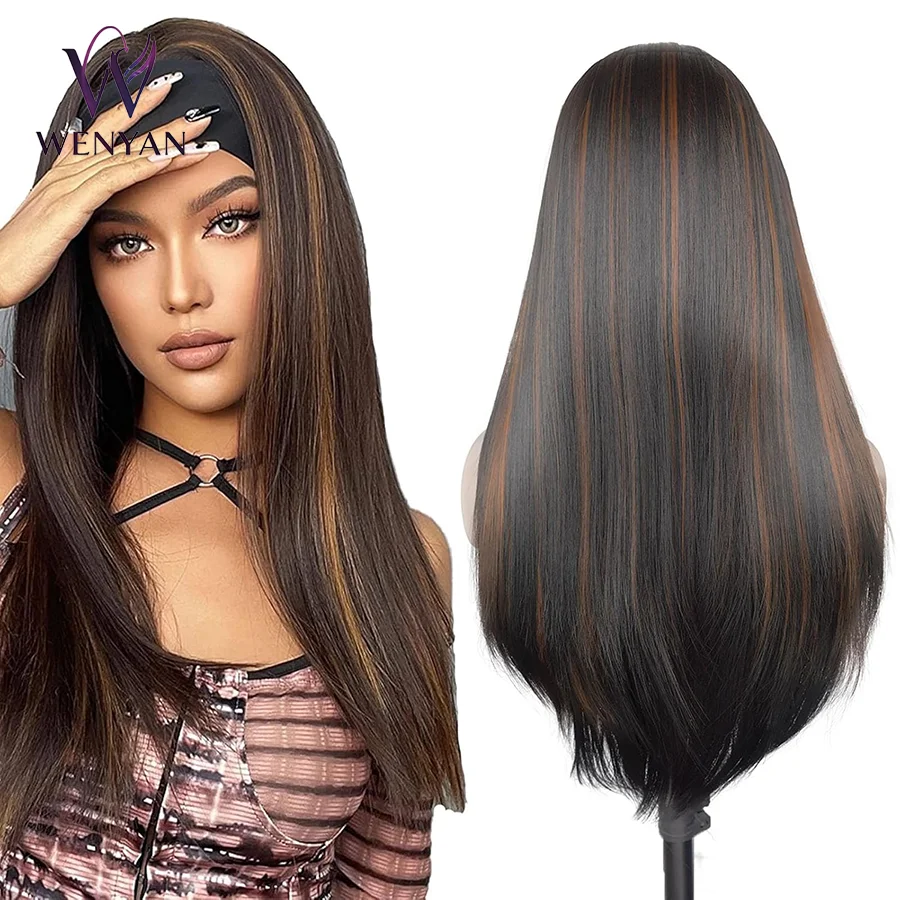 peruca-sintetica-longa-e-lisa-de-20-polegadas-com-faixa-para-mulheres-marrom-claro-com-mechas-sem-cola-ideal-para-festas