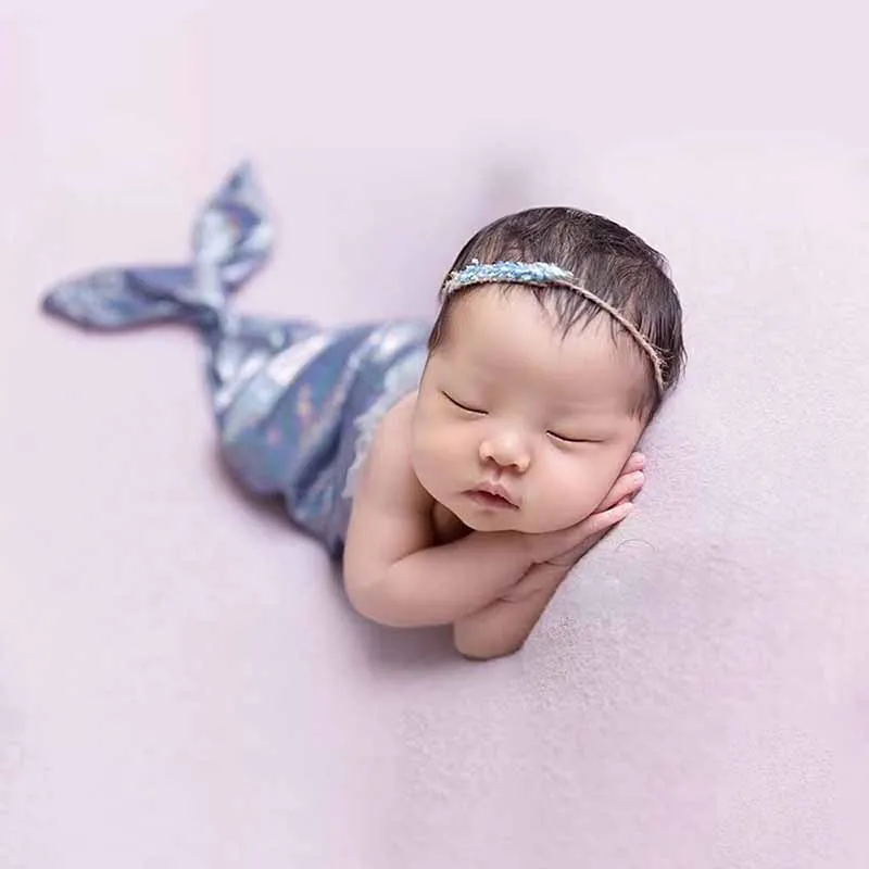 Mermaid Style Newborn Photography Baby Costume,Jumpsuit And Headwear Set,for Boy Girl Infant Studio Photo Shoot Prop Accessories