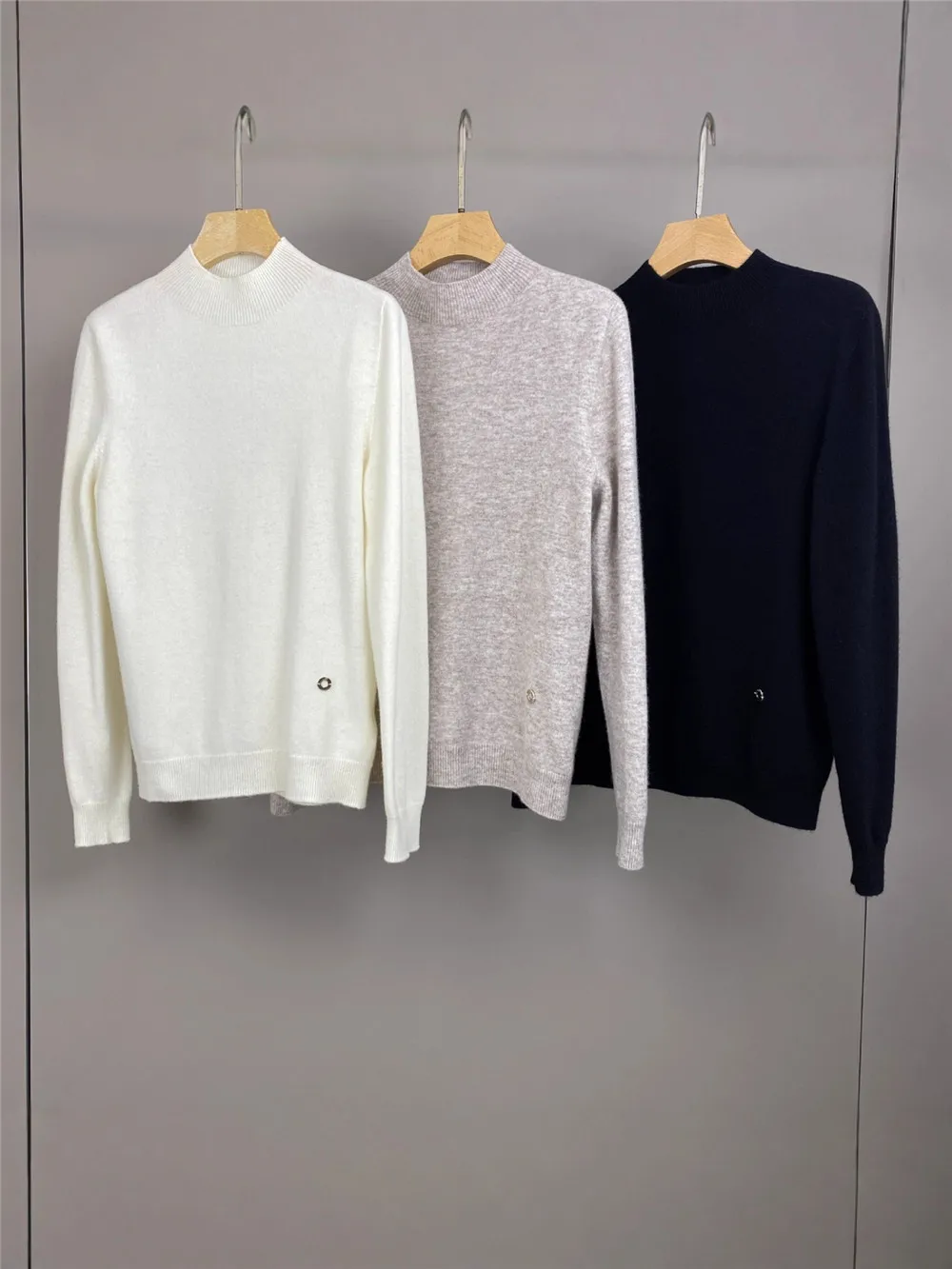 الخريف والشتاء المرأة الجديدة شبه عالية الرقبة بلون الصوف الكشمير محبوك المألوف عارضة السترة #5