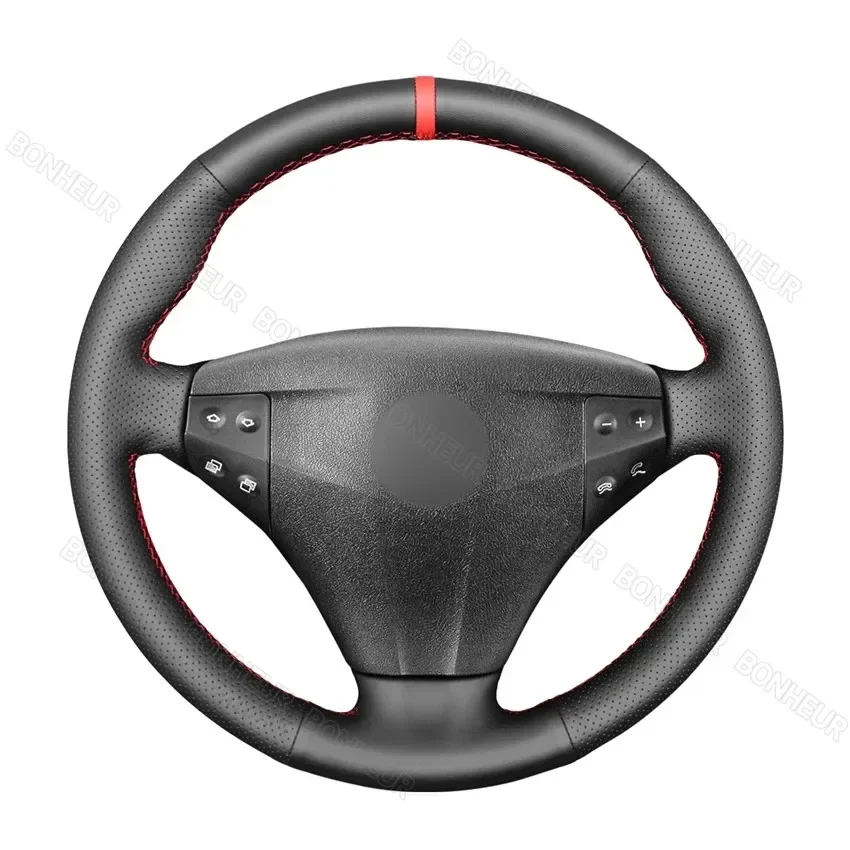 Hand Sew Black Leather Red Marker Car Steering Wheel Cover for Mercedes-Benz W203 C-Class Kompressor 2001 2002 2003 2004