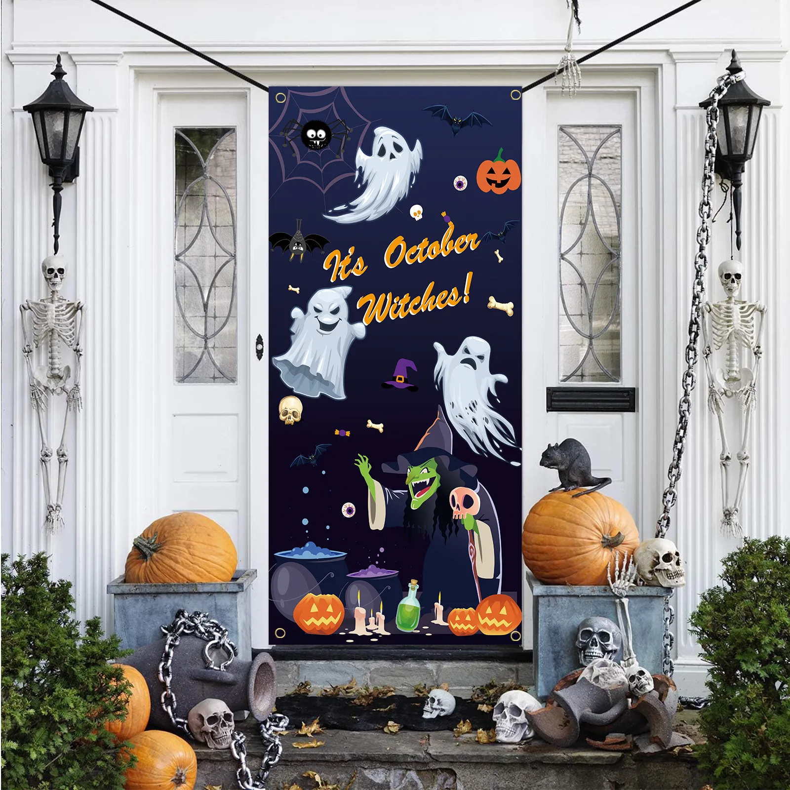 Copertura della porta di Halloween Horror Witch Ghost Pumpkin Decoration Ghost Festival Curtain Horror Night Party Atmosphere Decoration Flag