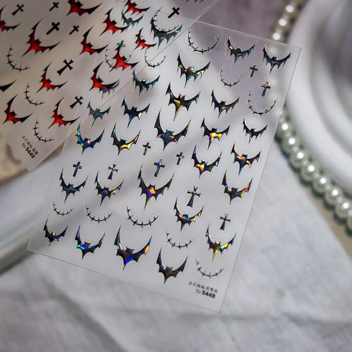 Pegatinas de Metal para decoración de uñas, estilo oscuro, diseño de murciélago francés minimalista moderno, juego mixto DIY para decoración elegante de uñas