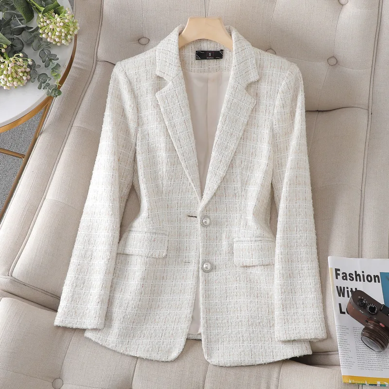 Pink Women Suit 1 Piece Blazer Elegant Pearls Button Female Spring Office Lady Business Work Jacket Fashion Girl Coat Prom Dress