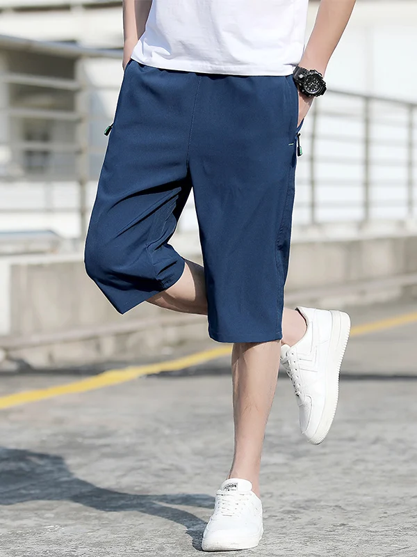 

Мужские брюки из ледяного шелка, 7/8 длины, быстросохнущие, тонкие, свободные, больших размеров, дышащие, повседневные, новинка 2025 года