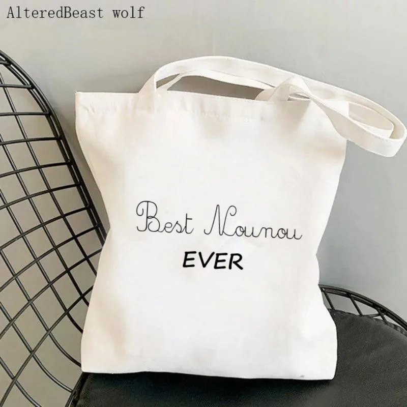 Women Canvas Shoulder Bag Super Nounou Shopping Custom Bag Harajuku Shopping Handbags Tote For Lover Girls friend