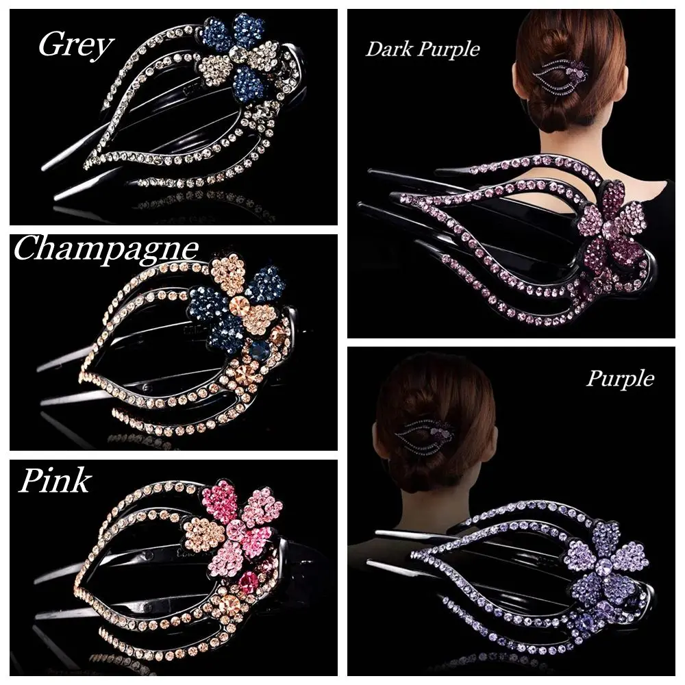 Fashion Women Hairpins Flexible Headwear Acrylic Heart  Flower Hollow Claws Rhinestone Hair Clip