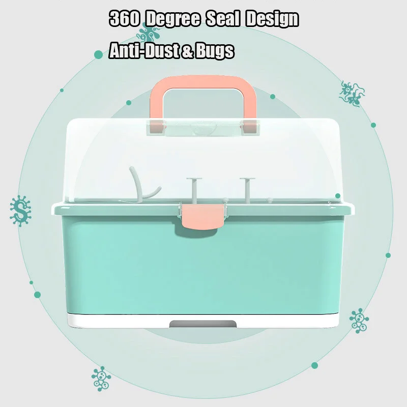 Baby Bottle Holder Large Capacity Nursing Bottle Drying Rack Box With With Lid Cover Anti-Dust Portable Milk Bottle Storage Box