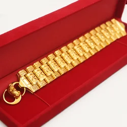 Luxury Real 24K Gold Men's Bracelet Bangle Wide 999 Gold Color Watch Bracelets Wedding Anniversary Version Not Fade