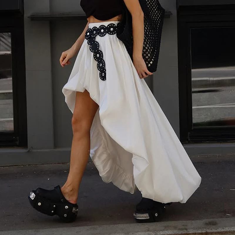 Tornova Casual Weiß Unregelmäßigen Knospe Rock Für Frauen Streetwear Fashion Reine Baumwolle Lange Röcke 2026 Sommer Neue Lose Weibliche Rock