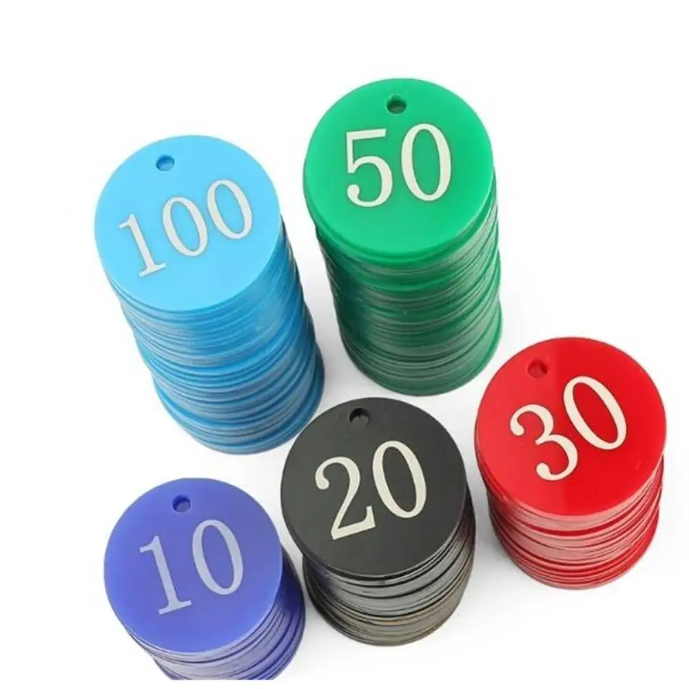 100 قطعة ضياء 35 مللي متر عدد الرقمية بطاقة مستديرة تسمية العلامة مزدوجة الجانب الاكريليك Pla te لافتات مع سلسلة مفاتيح حلقية #4
