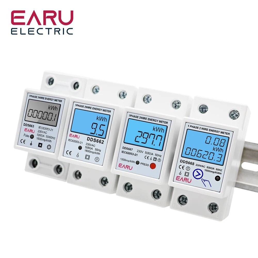 Single Phase LCD Digital Energy Meter Reset Zero kWh Voltage Current Power Consumption Counter Electric Wattmeter 220V Din Rail