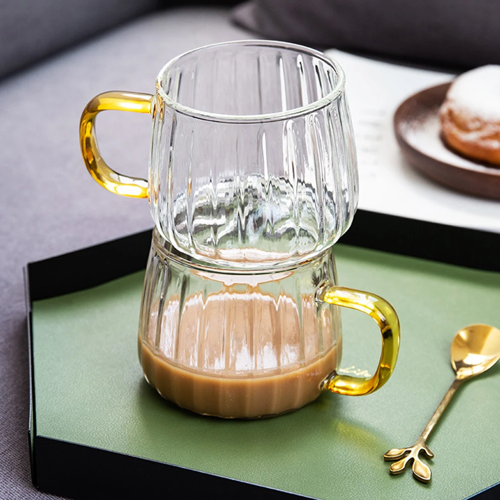 

1Pcs Glass Cup Premium Thickened Bottom Heat-Proof Drinking Cup with Handle for Home Beverage Juice Milk Storage Use