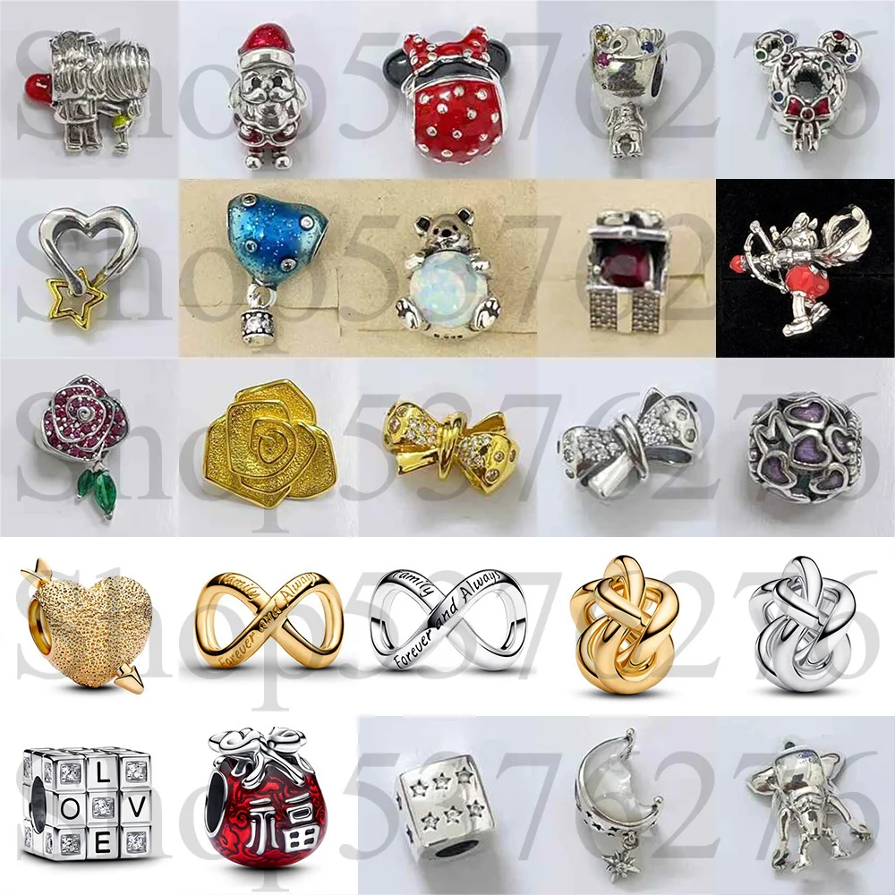 

925 Silver Bead Moon North Star Mouse Cupid Christmas Wreath Toy Cube Charm For Fashion Women Bracelet Bangle Gift DIY Jewelry