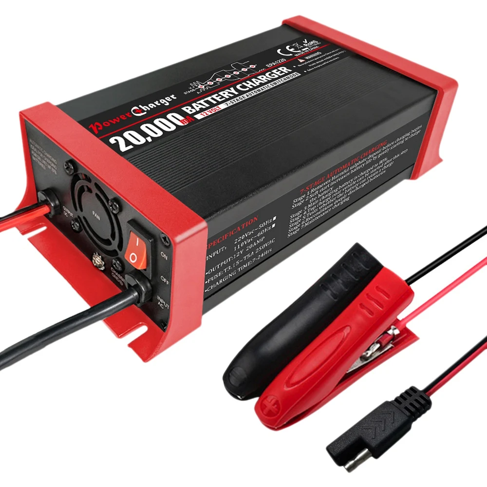 

12V 20A Automatic 7-Segment Lead-Acid Battery Intelligent Charger Reverse Connection Protection EU