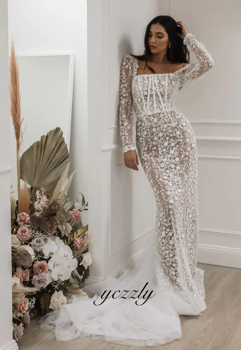 Vestido De Novia Sirena abito da sposa di lusso abiti a maniche lunghe pizzo Corte Sirena Noiva Largo Fiesta Boda Invitada Casamento