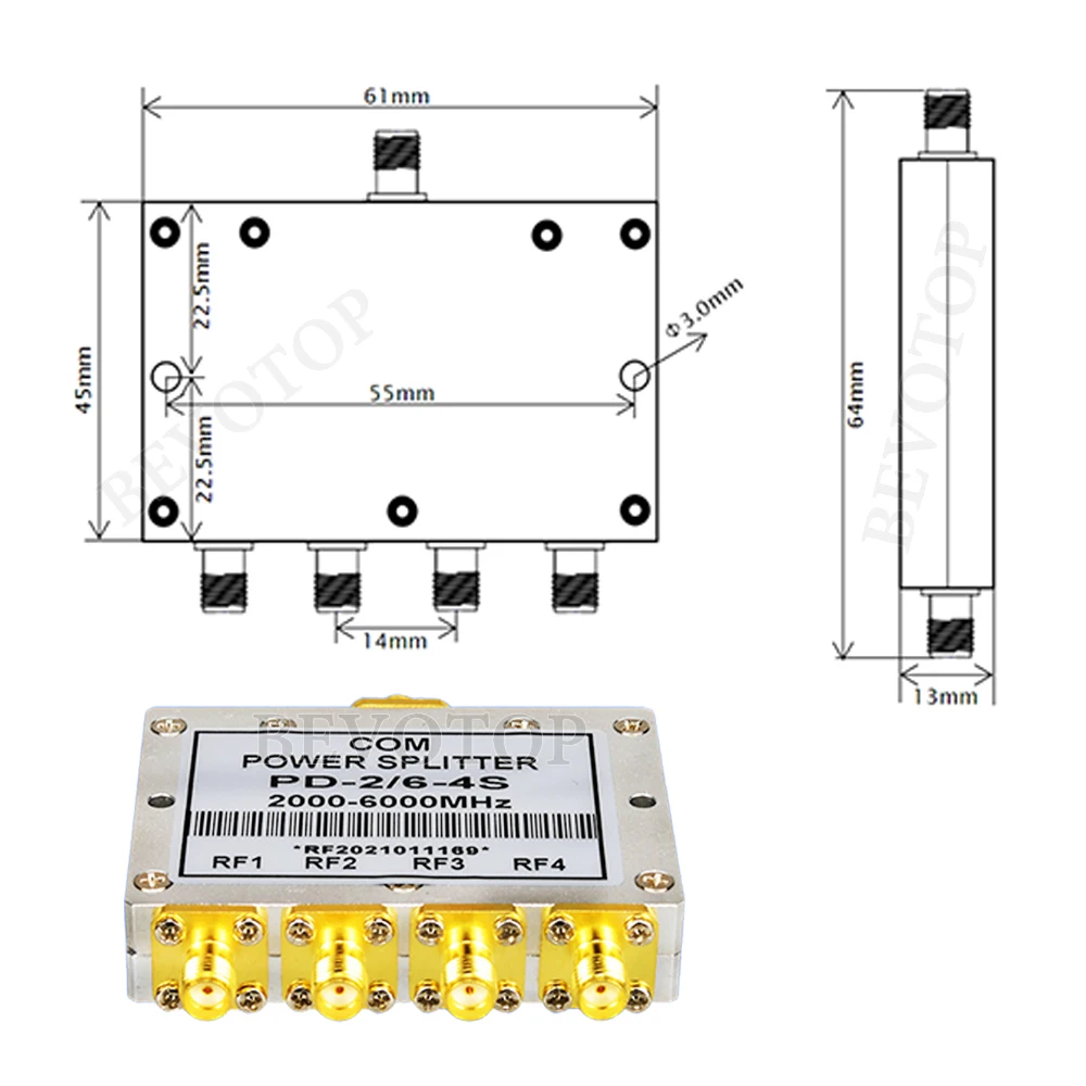 1PCS SMA Female Connector Microstrip Power Splitter One Point Four PD-2/6-4S 2-6G SMA RF Combiner WIFI 20W RF Power Splitter