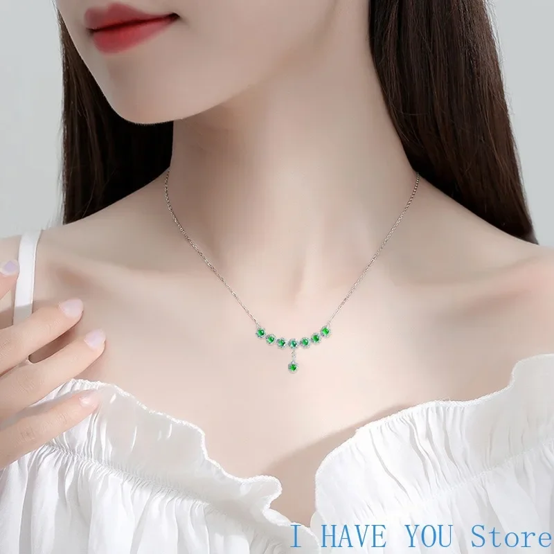 High Grade Natural A-grade Jade Pendant High-end Jade Pendant S925 Silver Ice Type Women's Fashion Pendant Set Chain Jewelry
